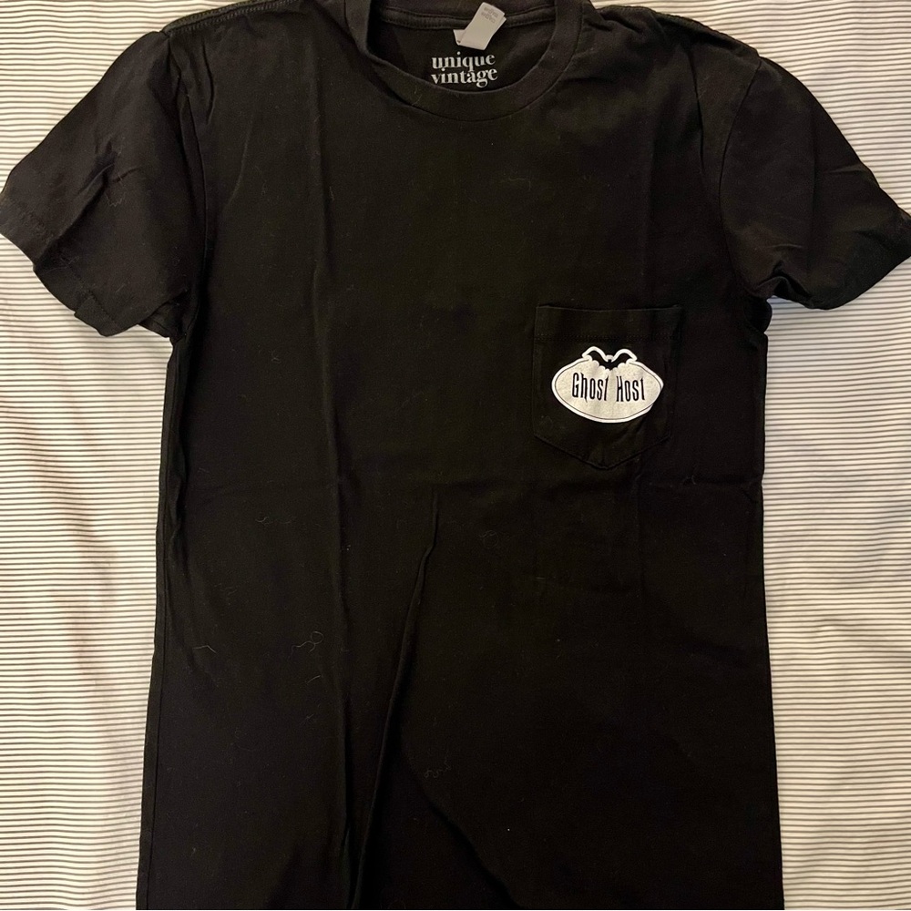 Unique Vintage Black Tee with Ghost Host Pocket